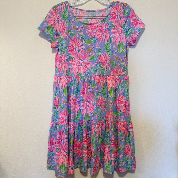 Lilly Pulitzer Geanna Short sleeve Sunrise Bay Pink Blue print XS swing dress - Picture 1 of 7